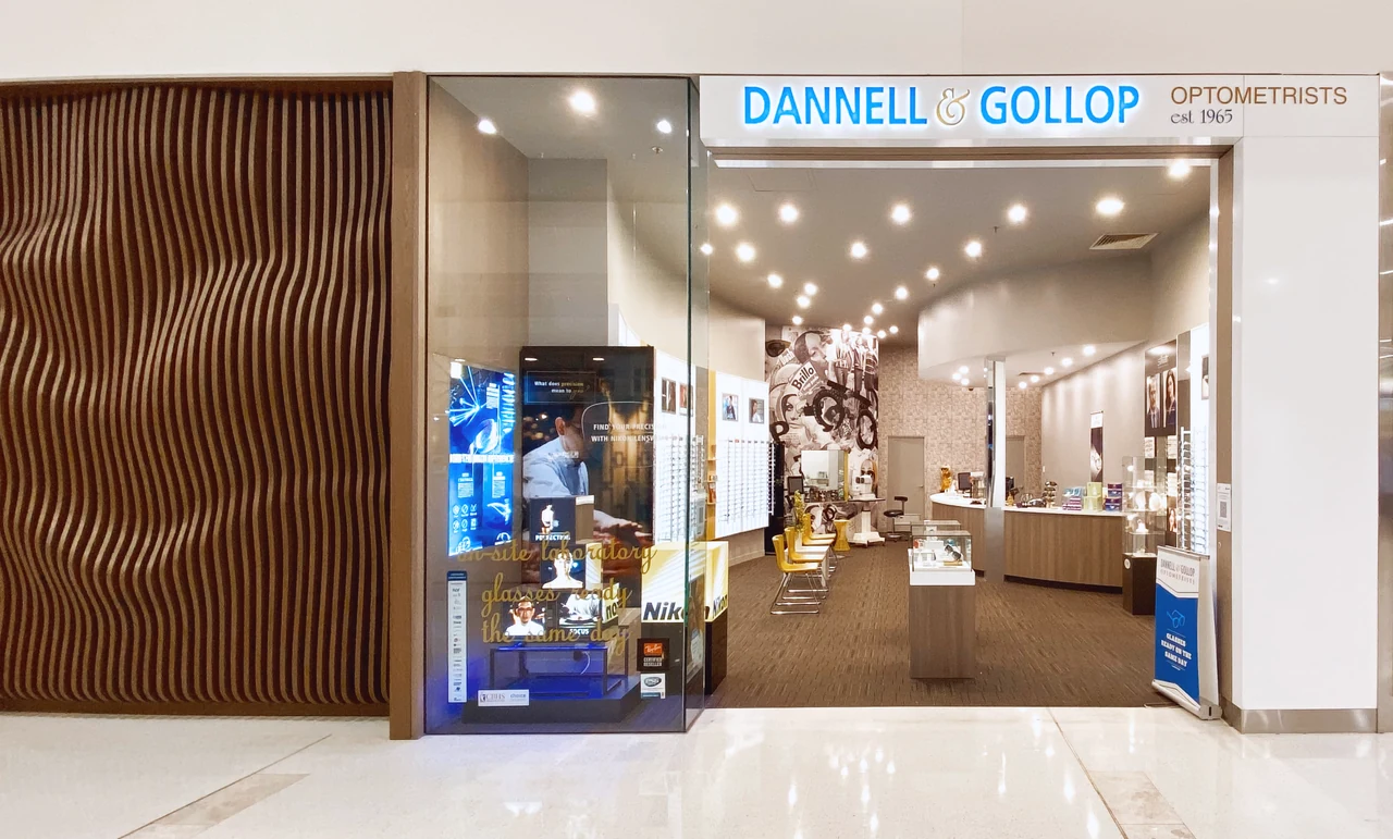 Our Westfield Carousel storefront, with the Dannell & Gollop sign and timber detailing beside the entrance
